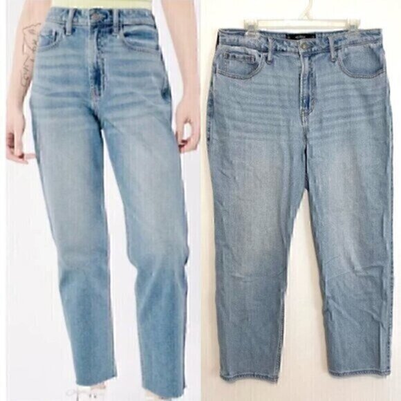 HOLLISTER Ultra High Rise Vintage Straight Jeans Light Wash Cropped Crop Ankle - Picture 1 of 12